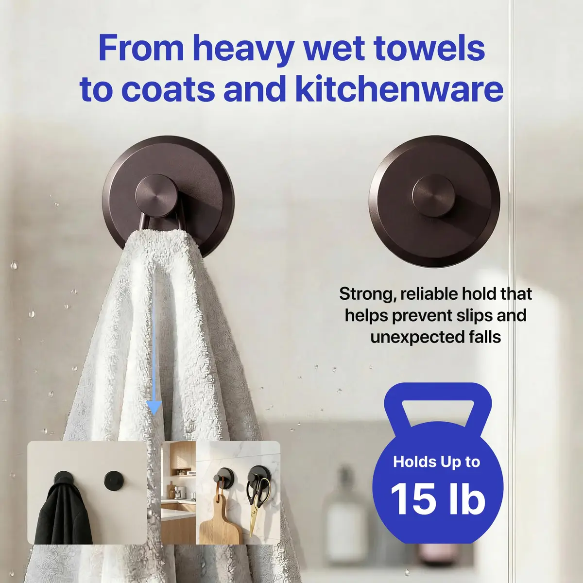 HOME SO Heavy Duty Suction Cup Hooks with Twist-Lock, 2-Pack Dark Bronze | Holds 15 lbs, No Drilling Required - view 4