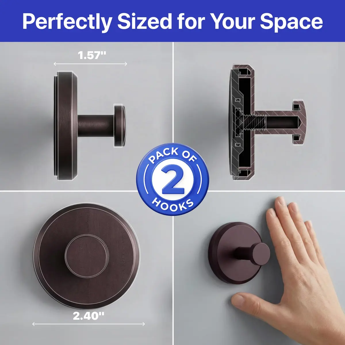 HOME SO Heavy Duty Suction Cup Hooks with Twist-Lock, 2-Pack Dark Bronze | Holds 15 lbs, No Drilling Required - view 8