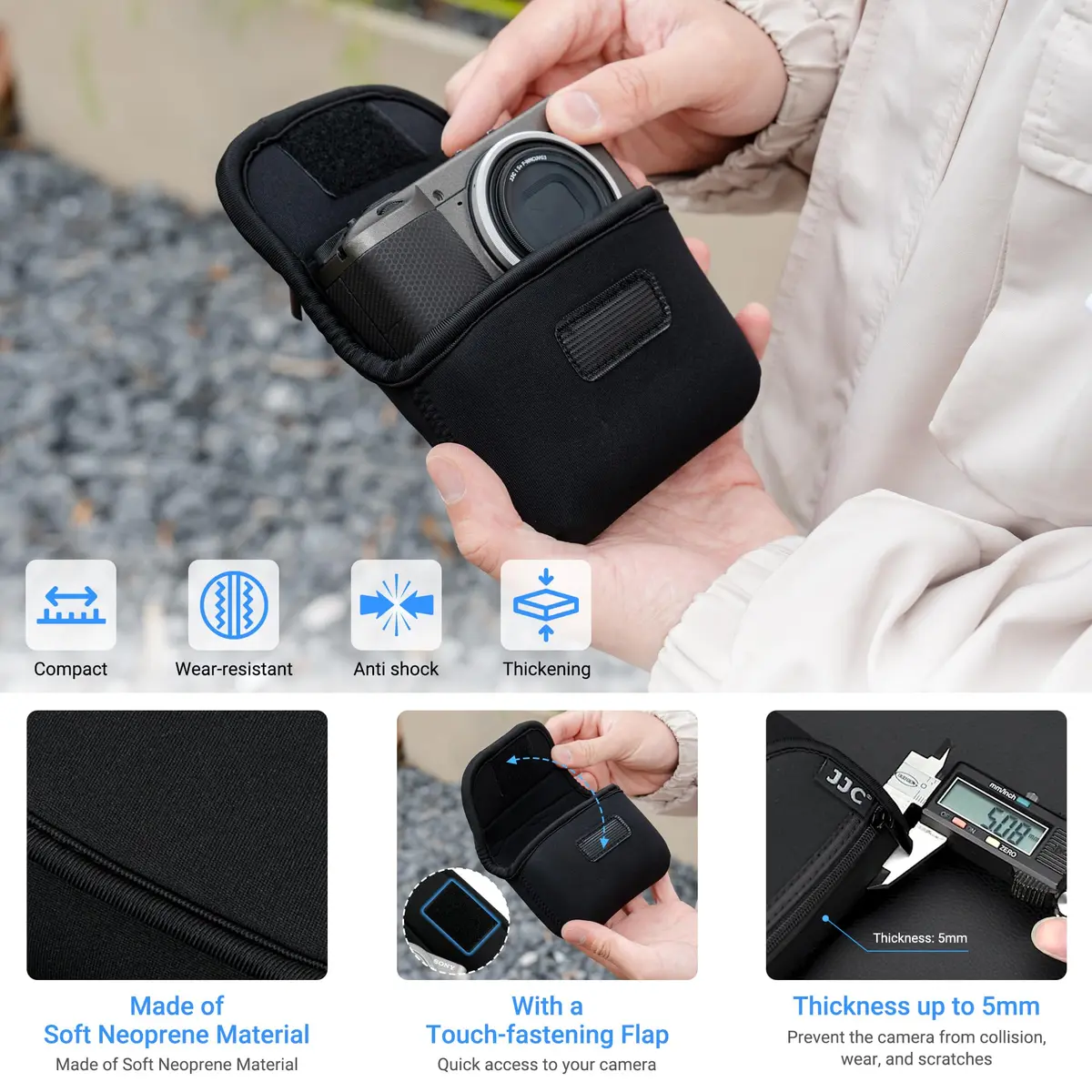 JJC Compact Camera RX100 VII Case Pouch for Sony RX100 VII & More | Impact-Resistant Neoprene (70-120 chars) - view 3