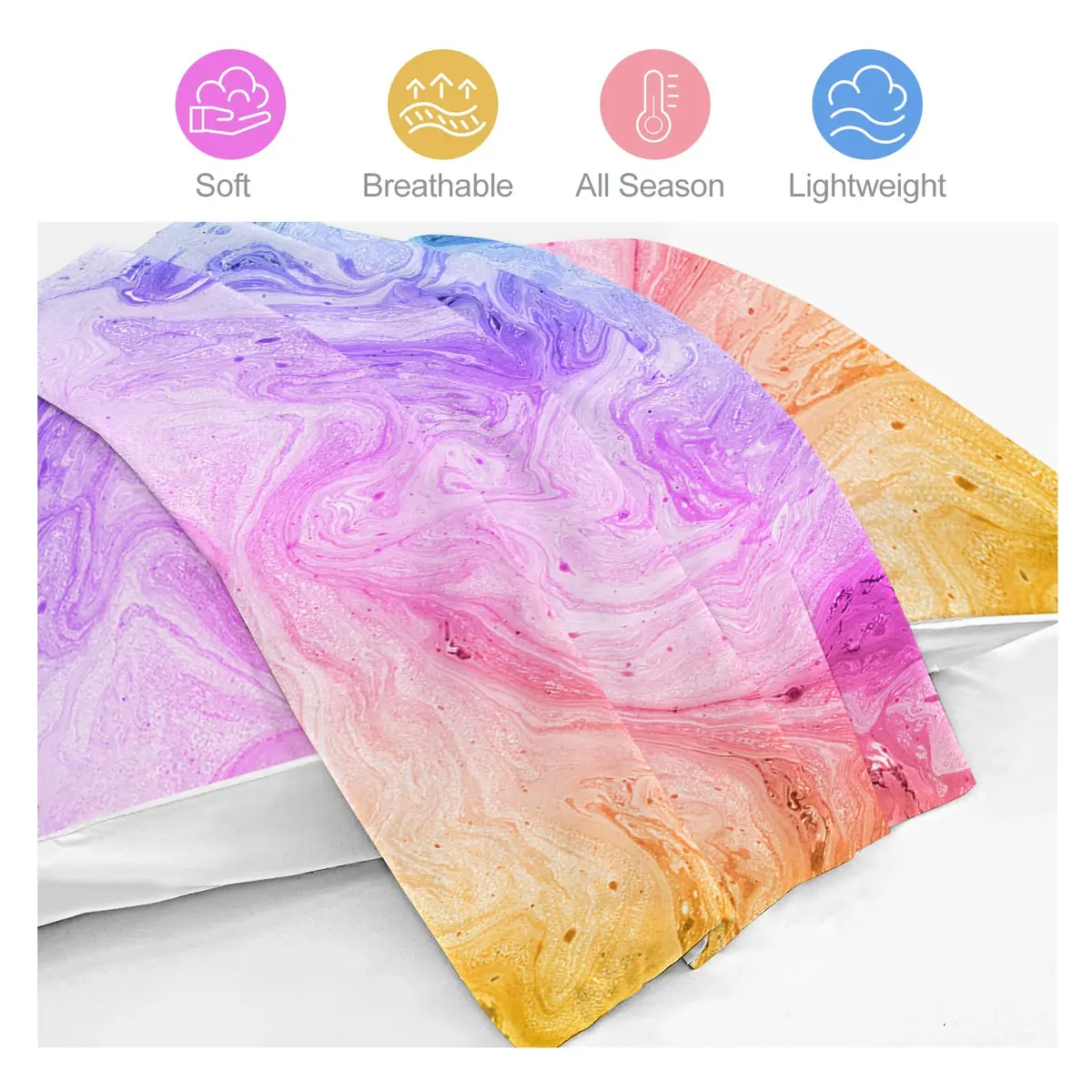 BlessLiving Duvet Cover Set, Colorful Marble Pastel Pink, Queen 3-Piece | Microfiber, Bright Abstract Art, Easy Care - view 6