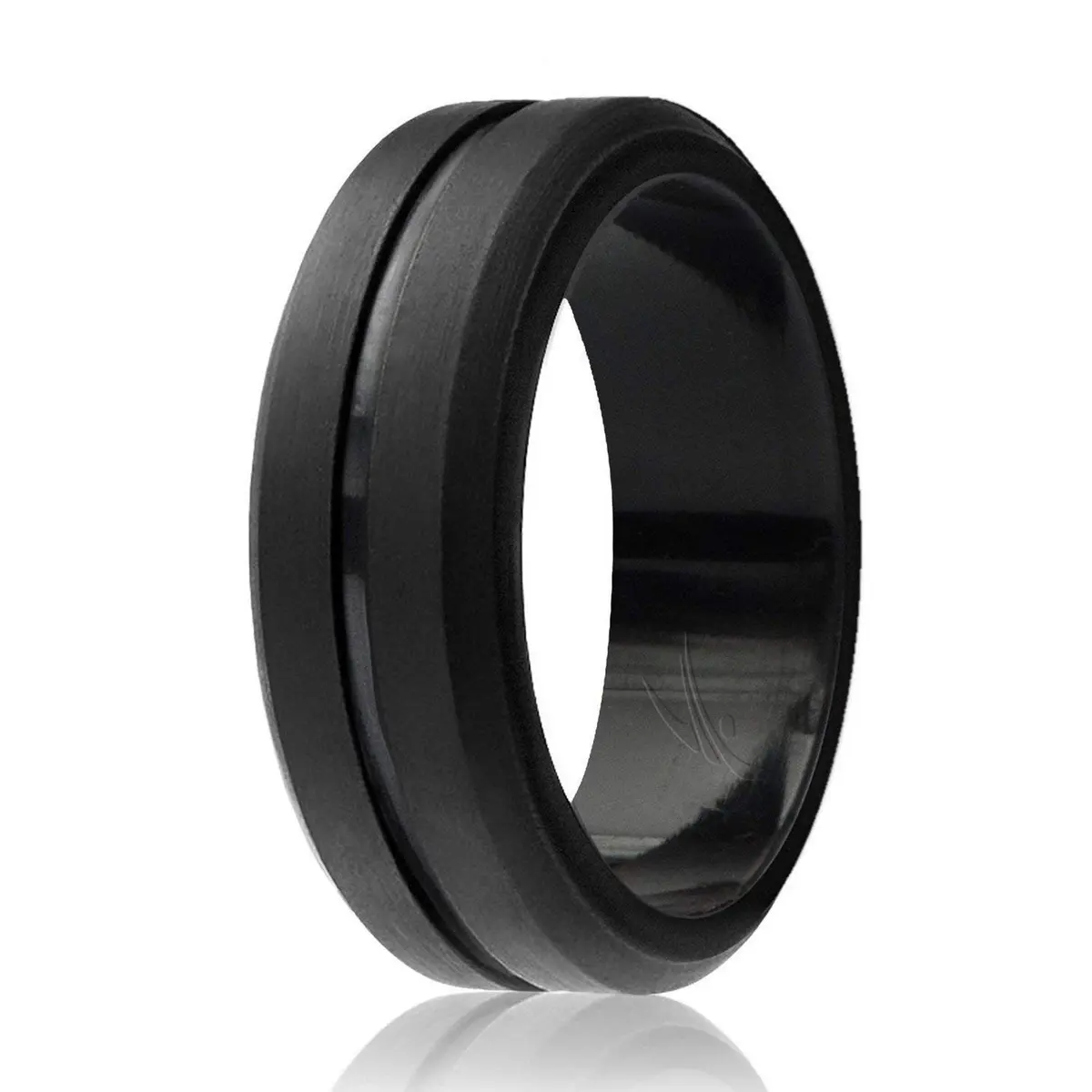 ROQ Black Silicone Wedding Ring for Men, Size 14 (8mm Wide, 2mm Thick) | Comfort Fit Breathable Rubber Band - main product image