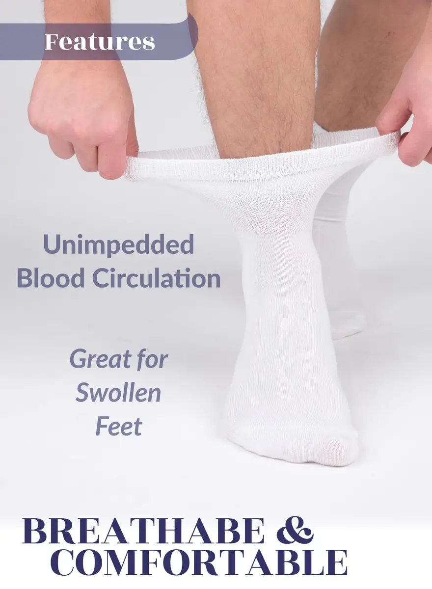 Hugh Ugoli Diabetic Socks for Men, Loose Ankle Rayon, Extra-Wide, Thin, Seamless Toe, Non-Binding Top, 4 Pairs, White, Shoe Size: 8-11 | Breathable & Soft - view 5