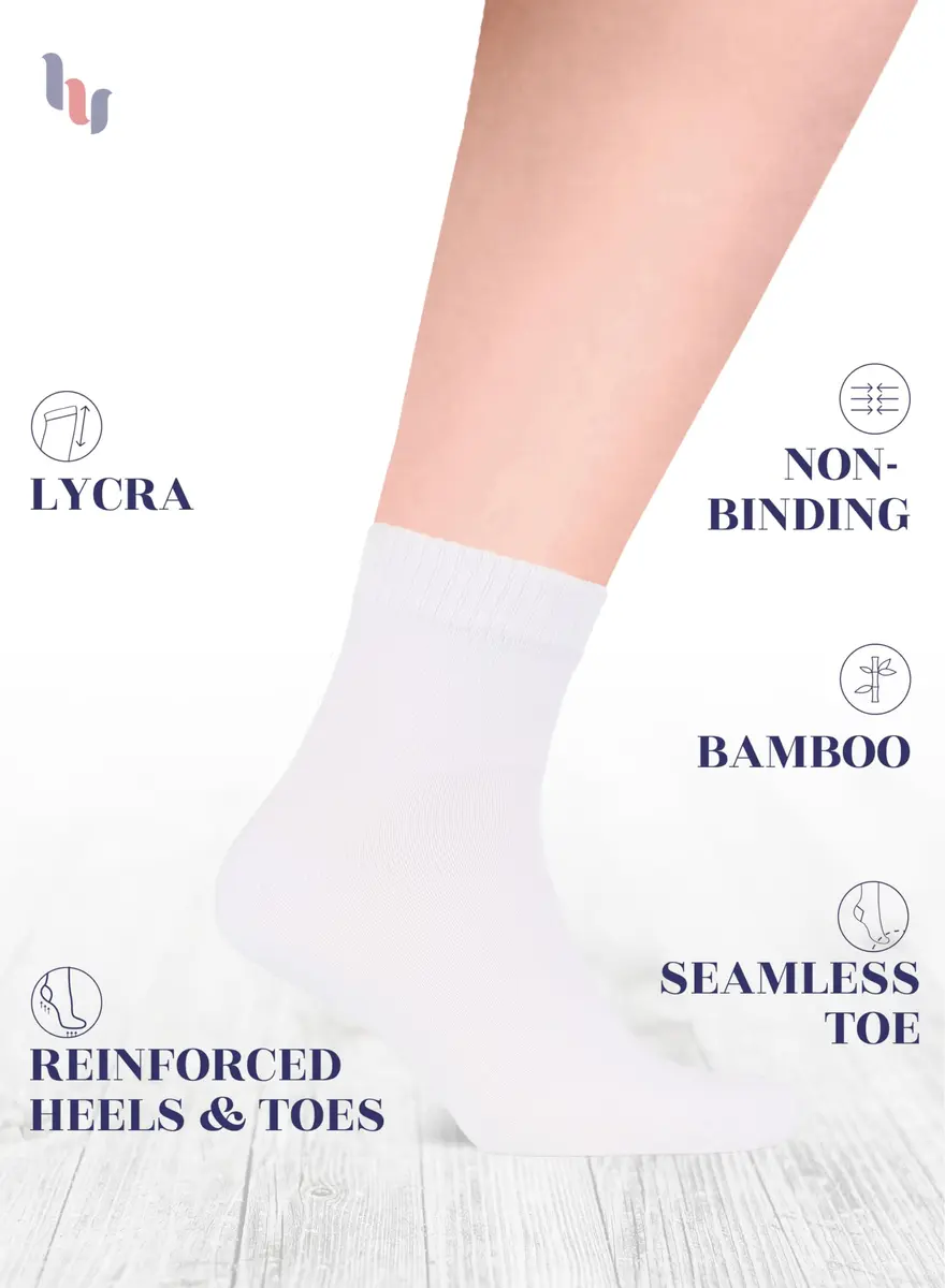 Hugh Ugoli Diabetic Socks for Men, Loose Ankle Rayon, Extra-Wide, Thin, Seamless Toe, Non-Binding Top, 4 Pairs, White, Shoe Size: 8-11 | Breathable & Soft - view 2