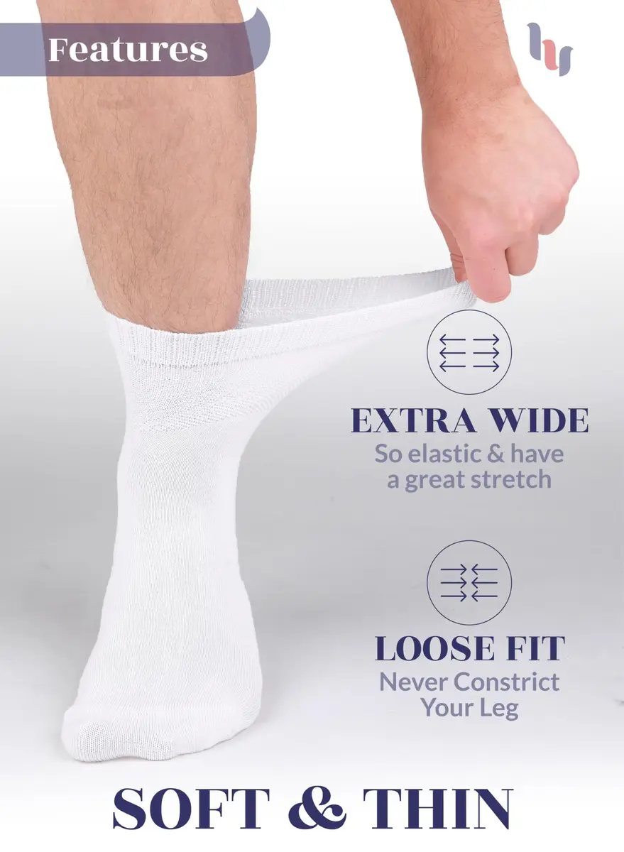 Hugh Ugoli Diabetic Socks for Men, Loose Ankle Rayon, Extra-Wide, Thin, Seamless Toe, Non-Binding Top, 4 Pairs, White, Shoe Size: 8-11 | Breathable & Soft - view 3