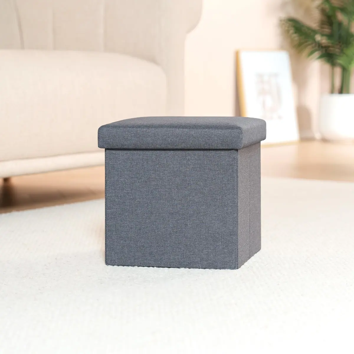 B FSOBEIIALEO Storage Ottoman Cube, 11.8" Linen Grey | Small Foldable Footstool & Storage - view 6