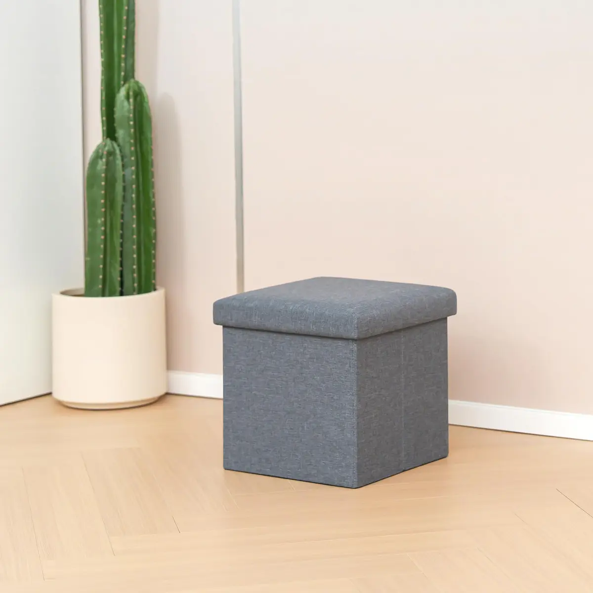 B FSOBEIIALEO Storage Ottoman Cube, 11.8" Linen Grey | Small Foldable Footstool & Storage - view 7