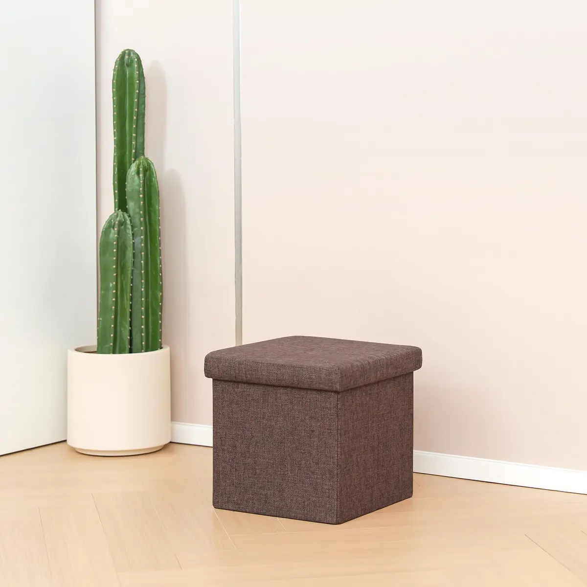 B FSOBEIIALEO Storage Ottoman Cube, 11.8" Linen Small Ottoman, Brown | Space-Saving, Durable & Foldable - view 6