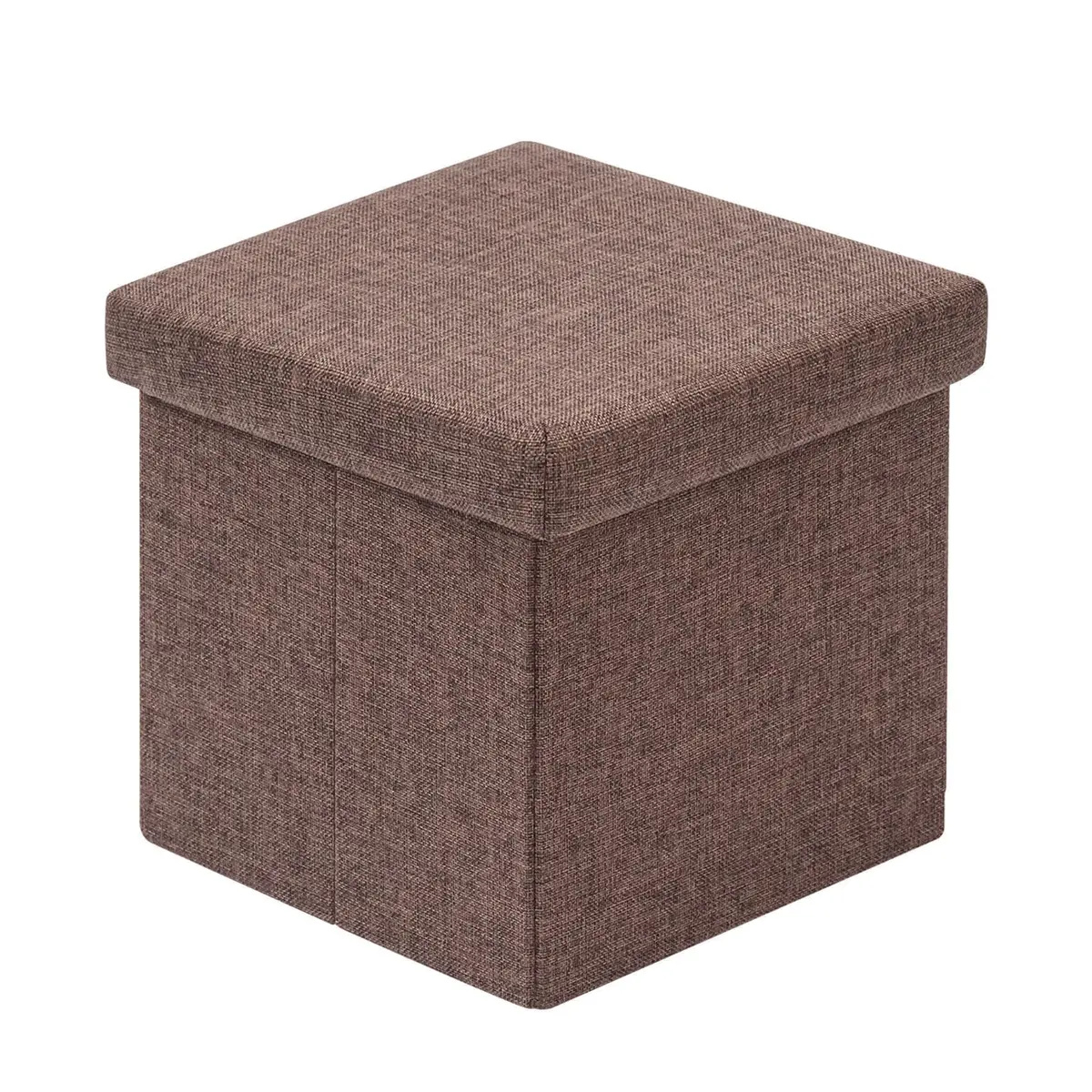 B FSOBEIIALEO Storage Ottoman Cube, 11.8" Linen Small Ottoman, Brown | Space-Saving, Durable & Foldable - main product image