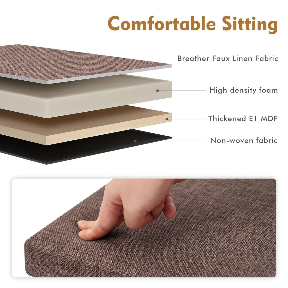 B FSOBEIIALEO Storage Ottoman Cube, 11.8" Linen Small Ottoman, Brown | Space-Saving, Durable & Foldable - view 7