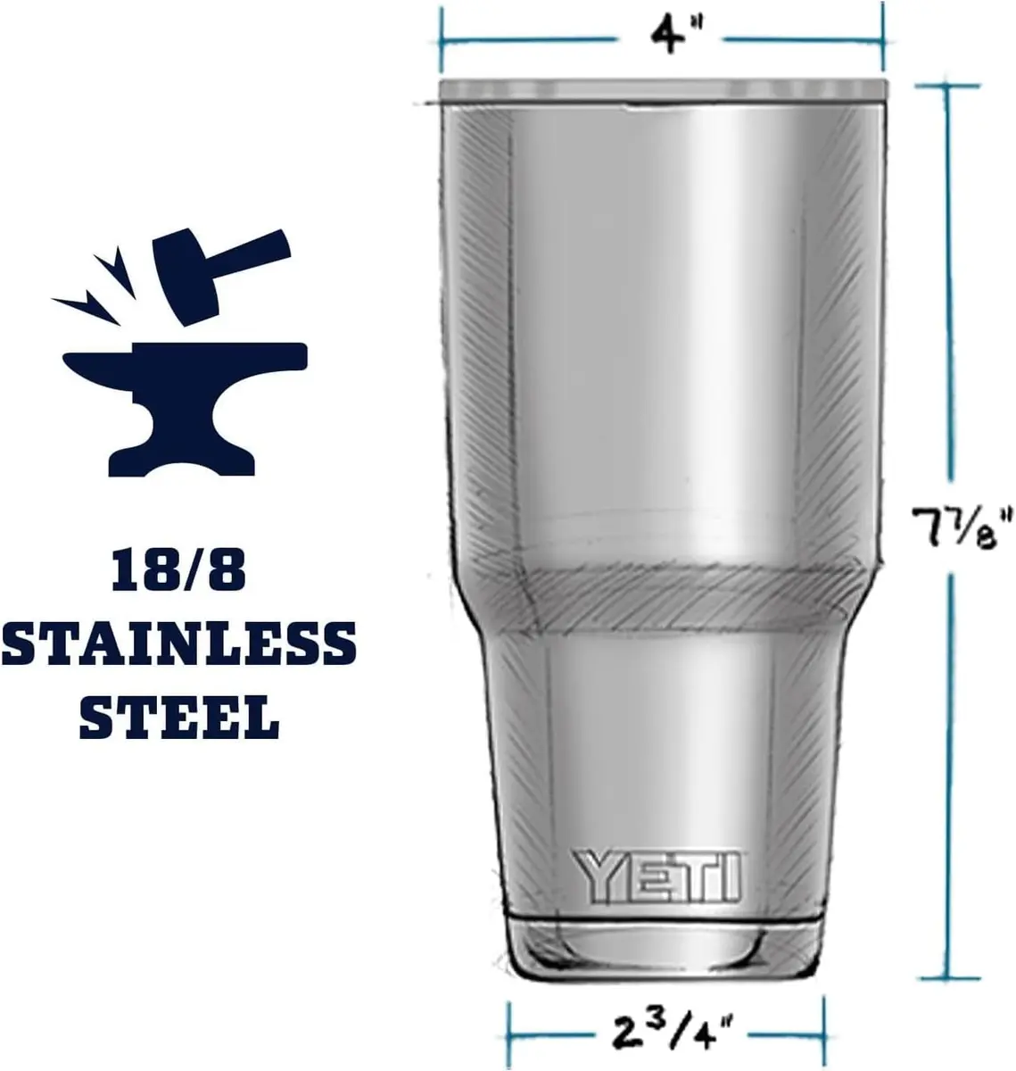 YETI Rambler 30 oz Stainless Steel Vacuum Insulated Tumbler with MagSlider Lid, Navy | Keeps Drinks Hot or Cold for Hours - view 2
