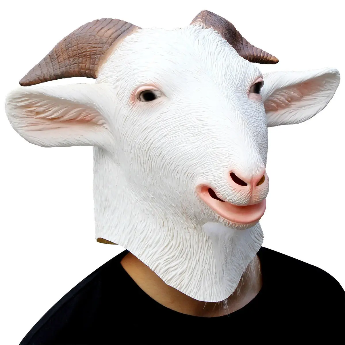 CreepyParty Goat Mask Full Head Natural Latex Animal Costume for Halloween Party | Adult Men's White - main product image