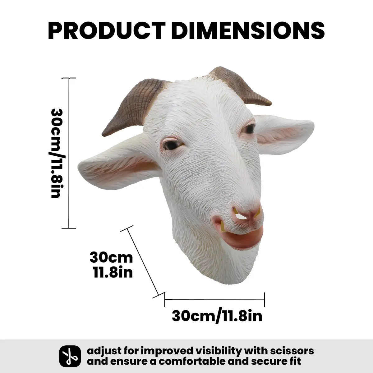 CreepyParty Goat Mask Full Head Natural Latex Animal Costume for Halloween Party | Adult Men's White - view 7