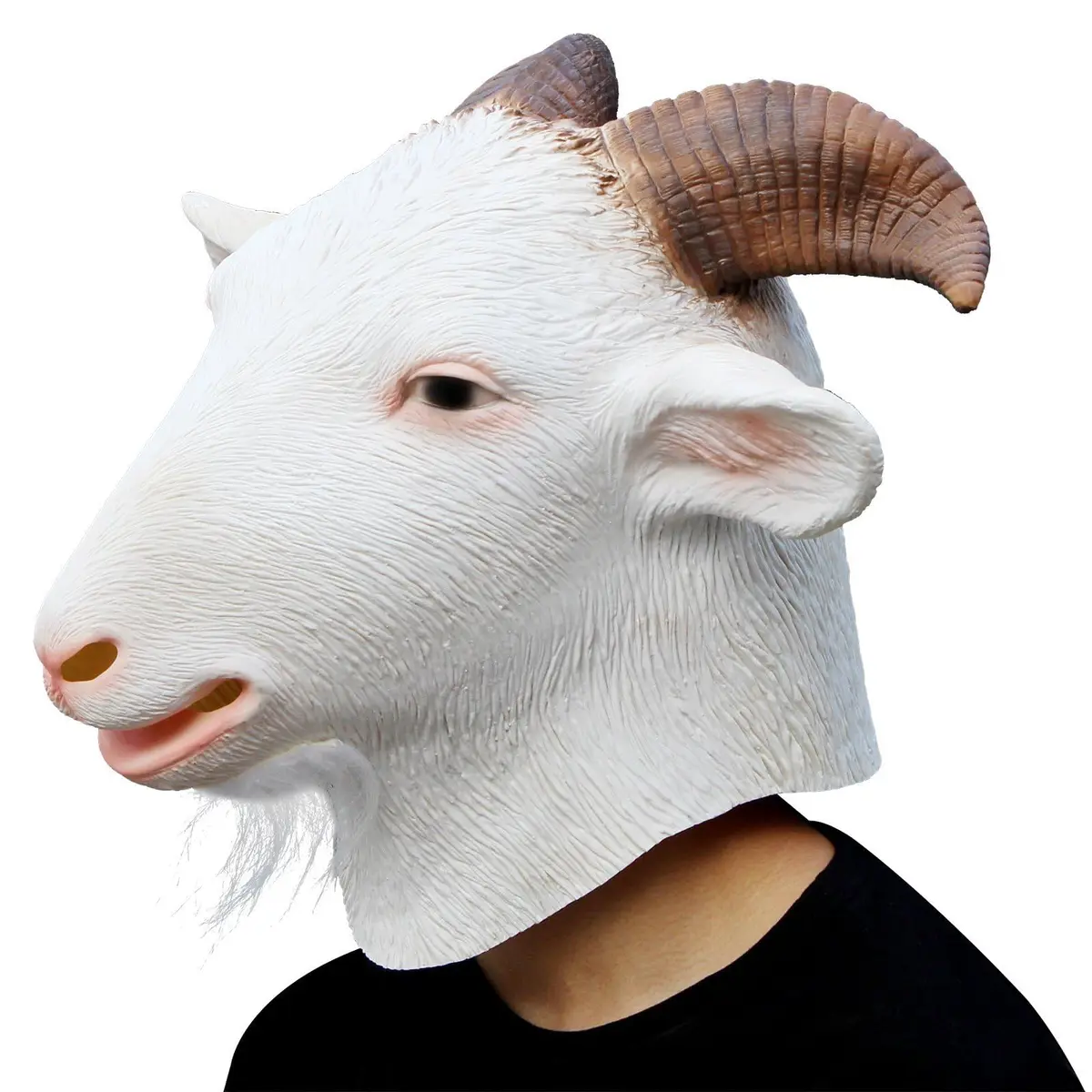 CreepyParty Goat Mask Full Head Natural Latex Animal Costume for Halloween Party | Adult Men's White - view 3