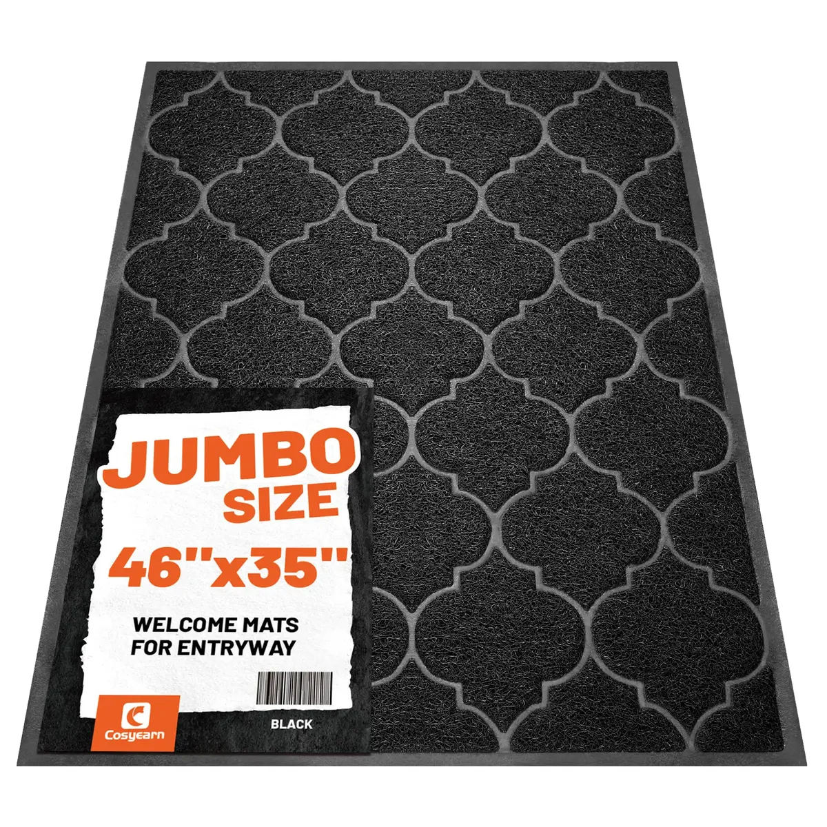 Cosyearn Door Mat, 46x35, Black | Waterproof, Non-Slip Indoor Outdoor Entryway Doormat - main product image