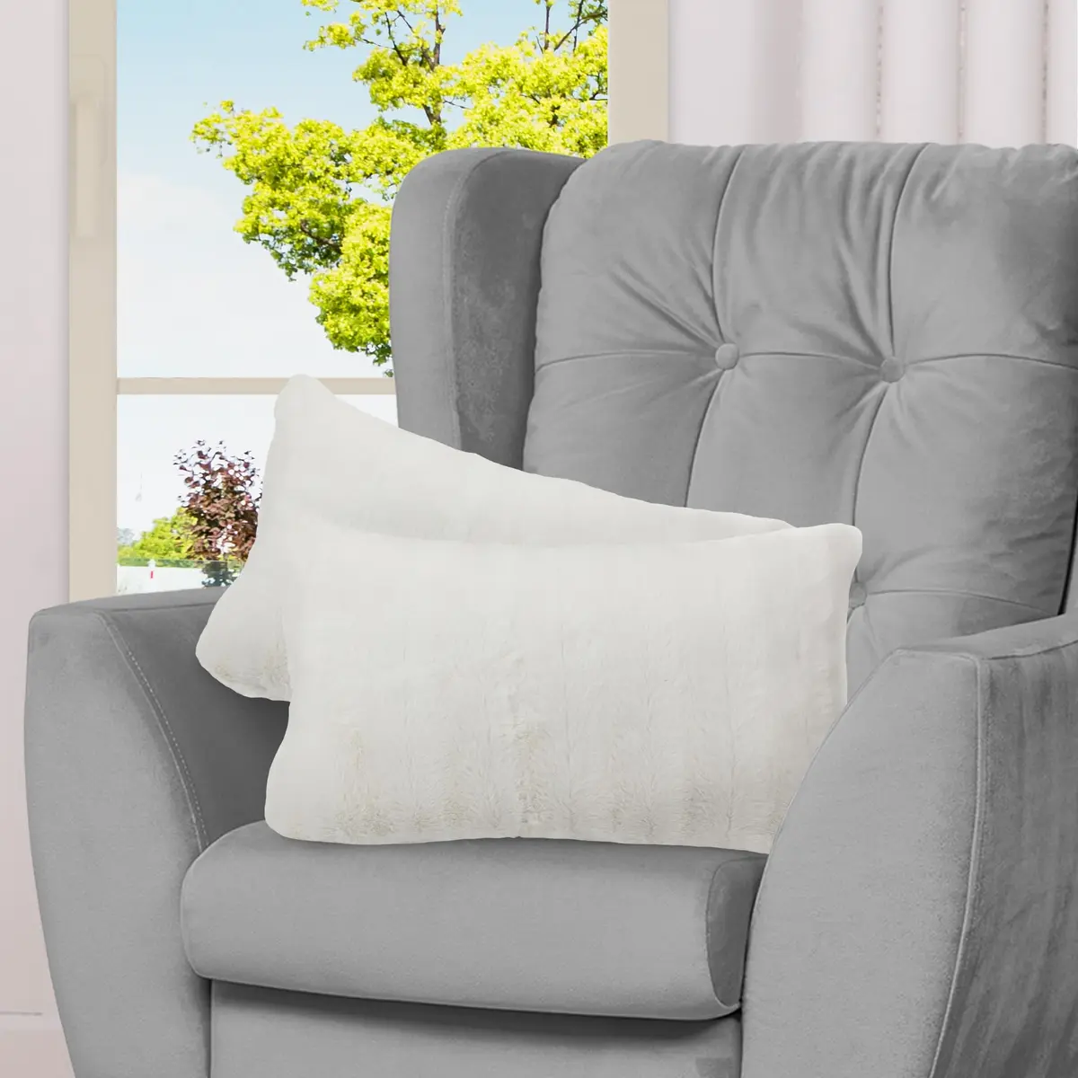 Cheer Collection Faux Fur Throw Pillows - 12" x 20" | White Accent Decor (70-120 chars) - main product image