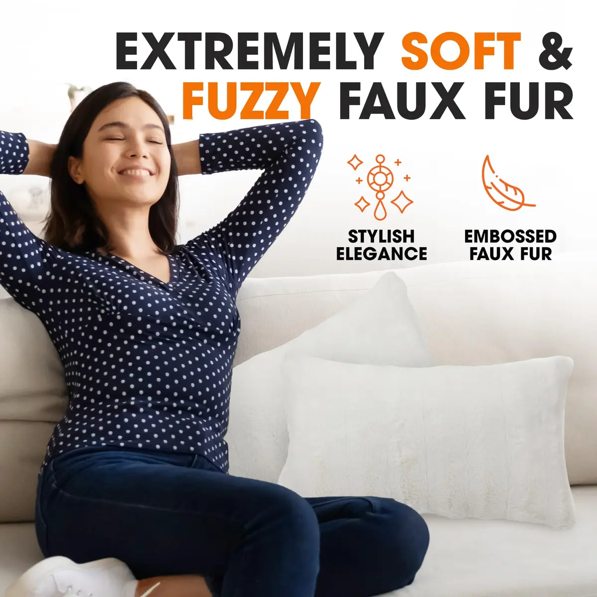 Cheer Collection Faux Fur Throw Pillows - 12" x 20" | White Accent Decor (70-120 chars) - view 4