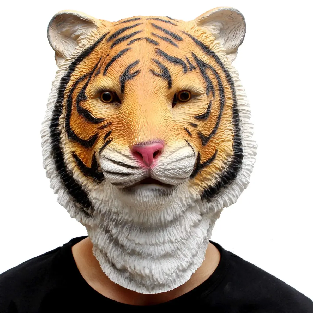 CreepyParty Tiger Mask for Adults, Natural Latex Full Head Mask | Halloween Cosplay Wildlife - main product image