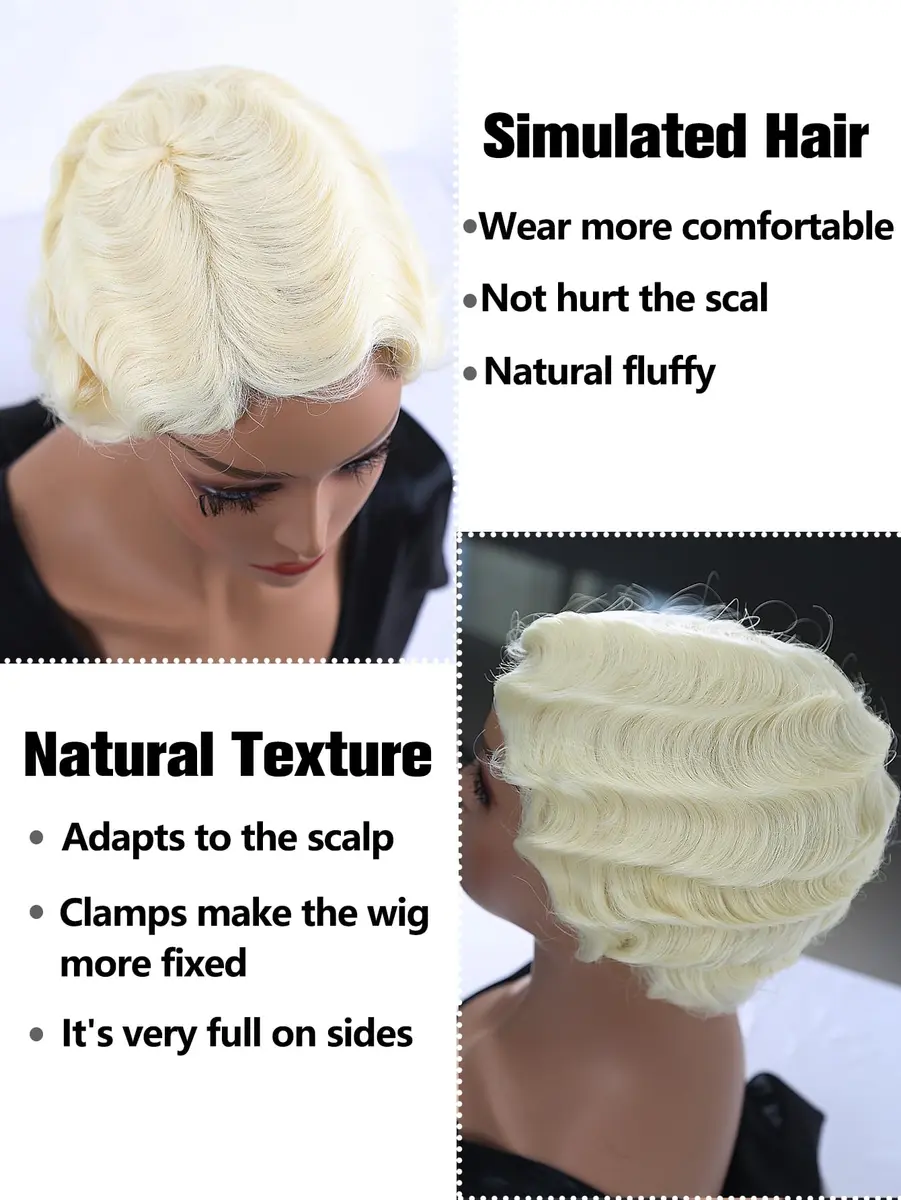 Sheila Beauty Short Wigs Pixie Curly Synthetic Hair Wavy Wig Light yellow White | Natural Look - view 6