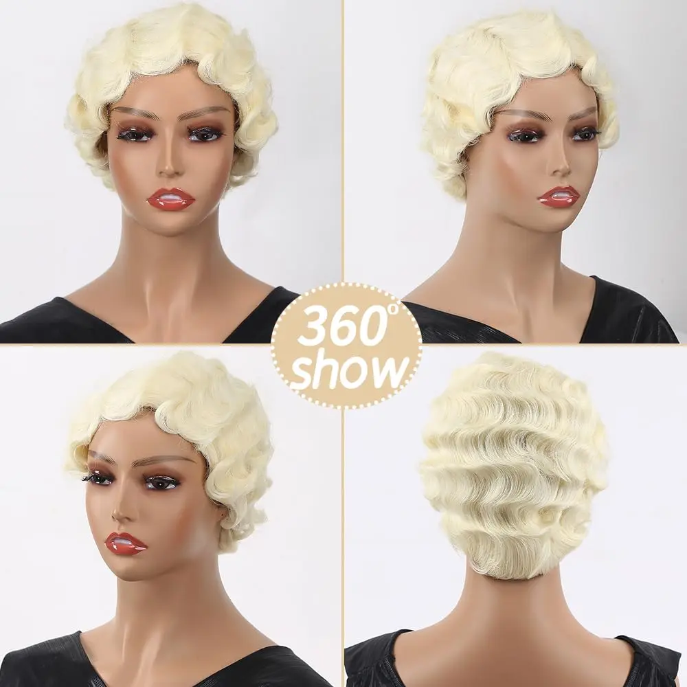 Sheila Beauty Short Wigs Pixie Curly Synthetic Hair Wavy Wig Light yellow White | Natural Look - view 7