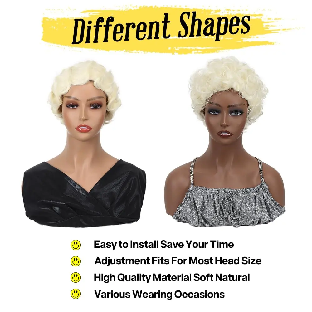 Sheila Beauty Short Wigs Pixie Curly Synthetic Hair Wavy Wig Light yellow White | Natural Look - view 8