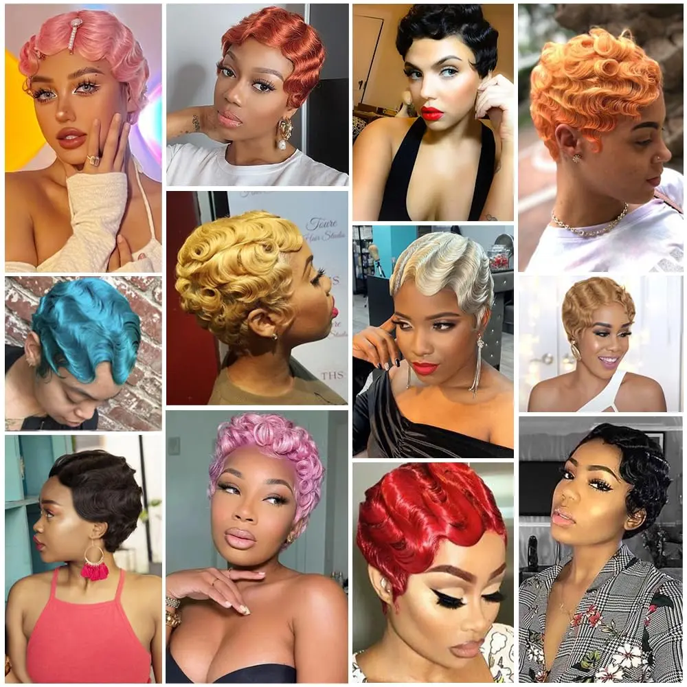 Sheila Beauty Short Wigs Pixie Curly Synthetic Hair Wavy Wig Light yellow White | Natural Look - view 9