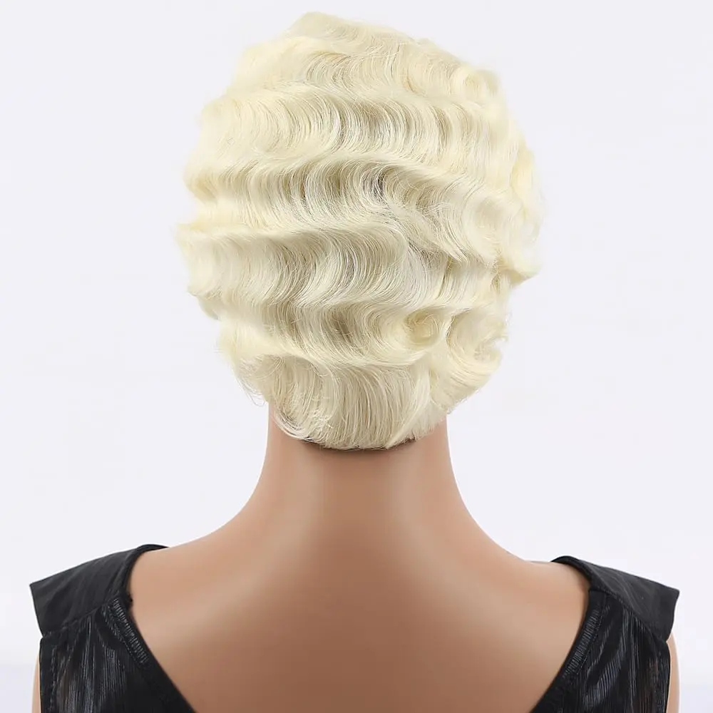 Sheila Beauty Short Wigs Pixie Curly Synthetic Hair Wavy Wig Light yellow White | Natural Look - view 2