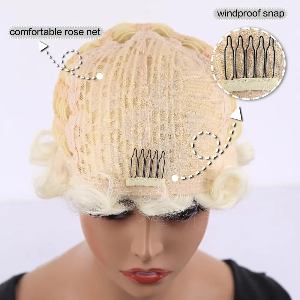 Sheila Beauty Short Wigs Pixie Curly Synthetic Hair Wavy Wig Light yellow White | Natural Look - view 3