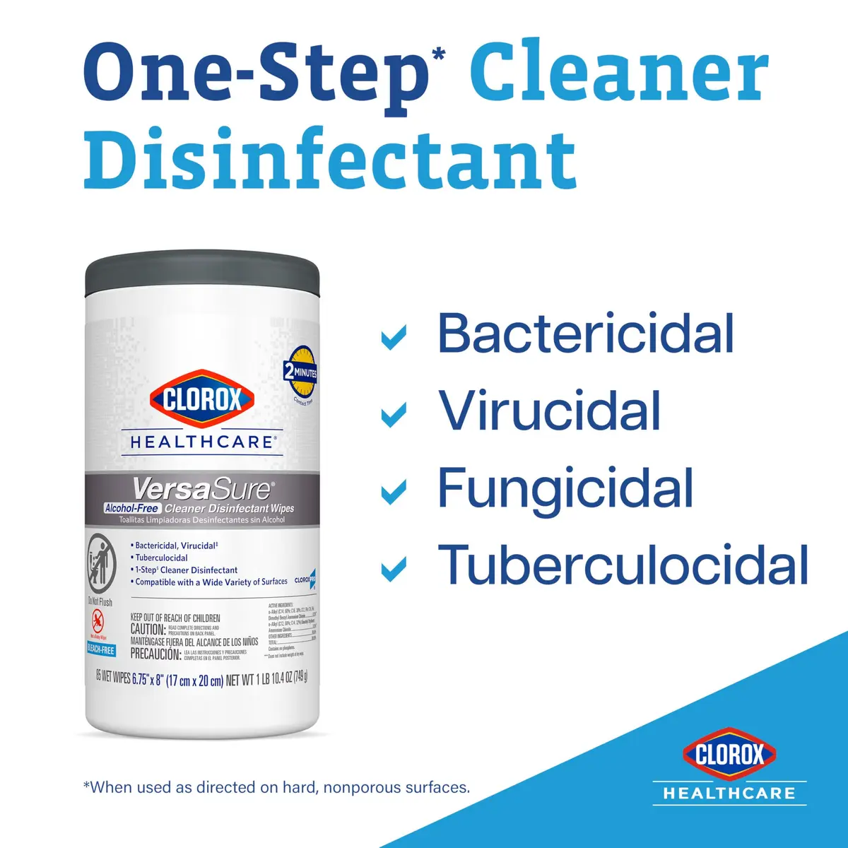 Clorox VersaSure Surface Disinfectant Wipes 110 Count | Alcohol-Free, Fast-Acting, Healthcare Grade - view 3