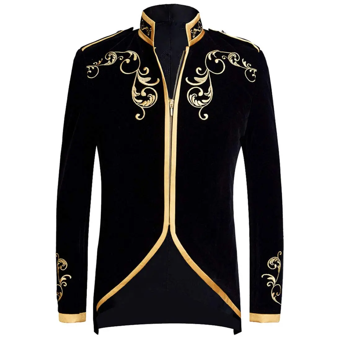 PYJTRL Mens Stylish Blazer Suit Jacket 38 | Velvet Gold Embroidery Slim Fit - main product image