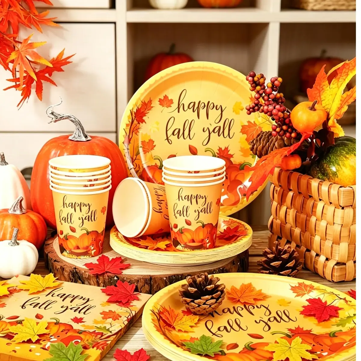 EchoDone Artificial Maple Leaves Decorations 600 pcs | Autumn Fall Leaves for Wedding & Thanksgiving - view 7