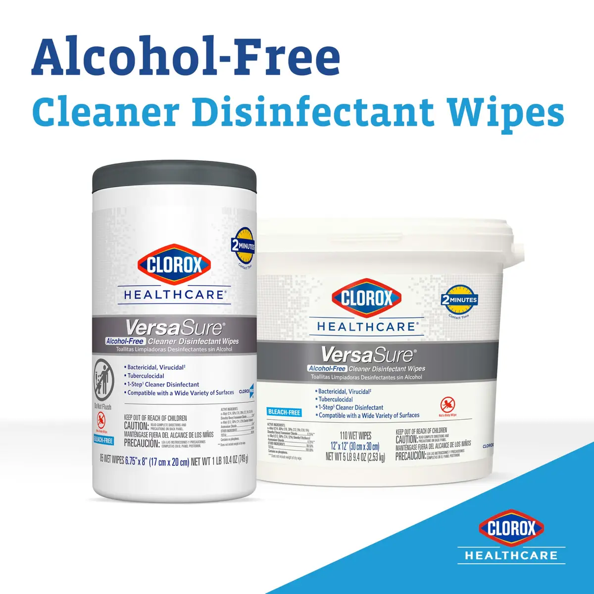 Clorox Healthcare VersaSure Disinfectant Wipes 12" x 12" 110 Count | Broad-Spectrum, Alcohol-Free, Hospital-Grade (70-120 chars) - view 2