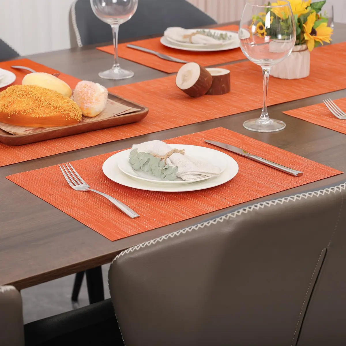 Myir JUN Orange Placemats Set of 6 | Washable PVC Table Mats for Indoor Use - view 4