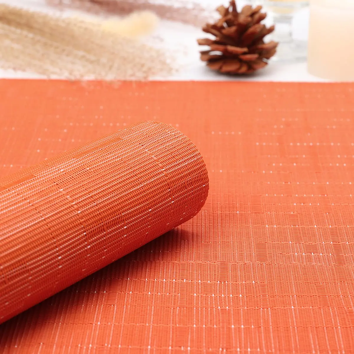 Myir JUN Orange Placemats Set of 6 | Washable PVC Table Mats for Indoor Use - view 5