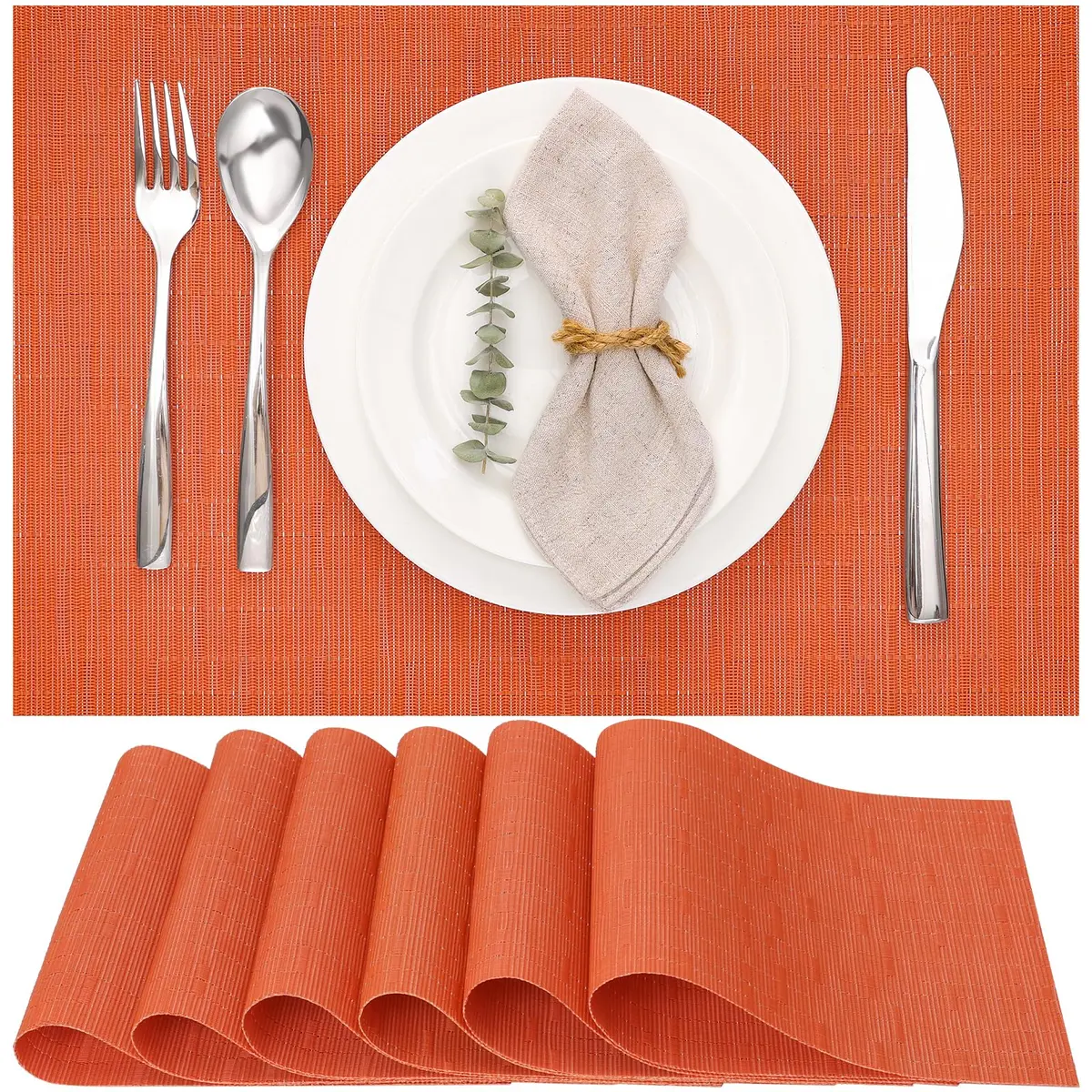 Myir JUN Orange Placemats Set of 6 | Washable PVC Table Mats for Indoor Use - main product image