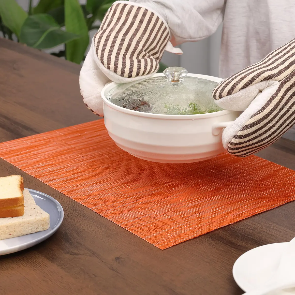 Myir JUN Orange Placemats Set of 6 | Washable PVC Table Mats for Indoor Use - view 3