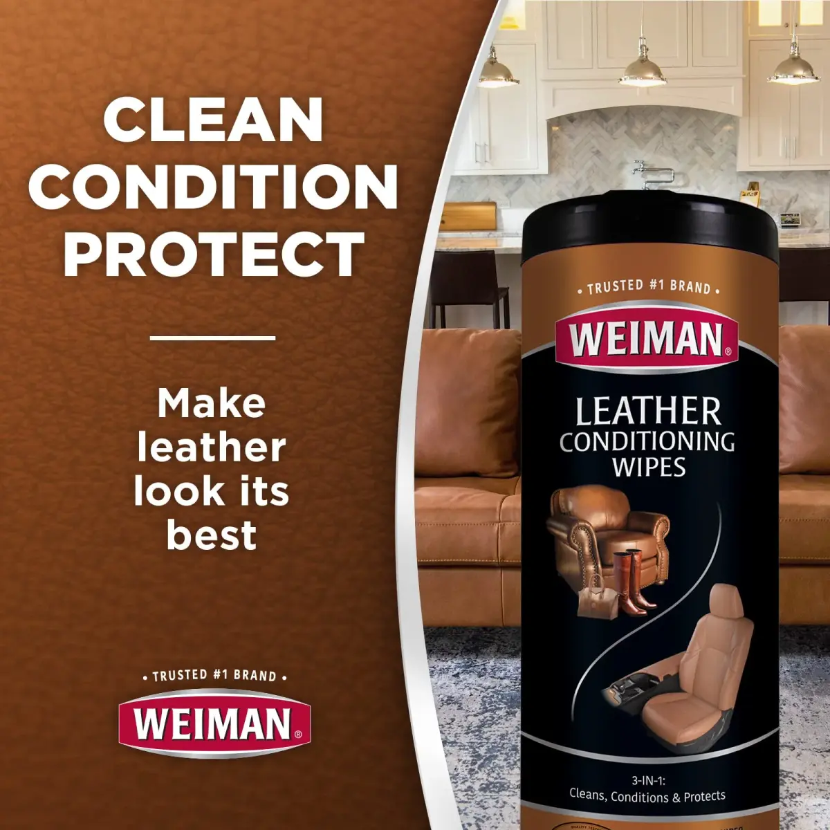 Weiman Leather Cleaner, Conditioner & Protector Wipes 120 Count (Pack of 4) | UV Protection for All Finished Leather Surfaces - view 6