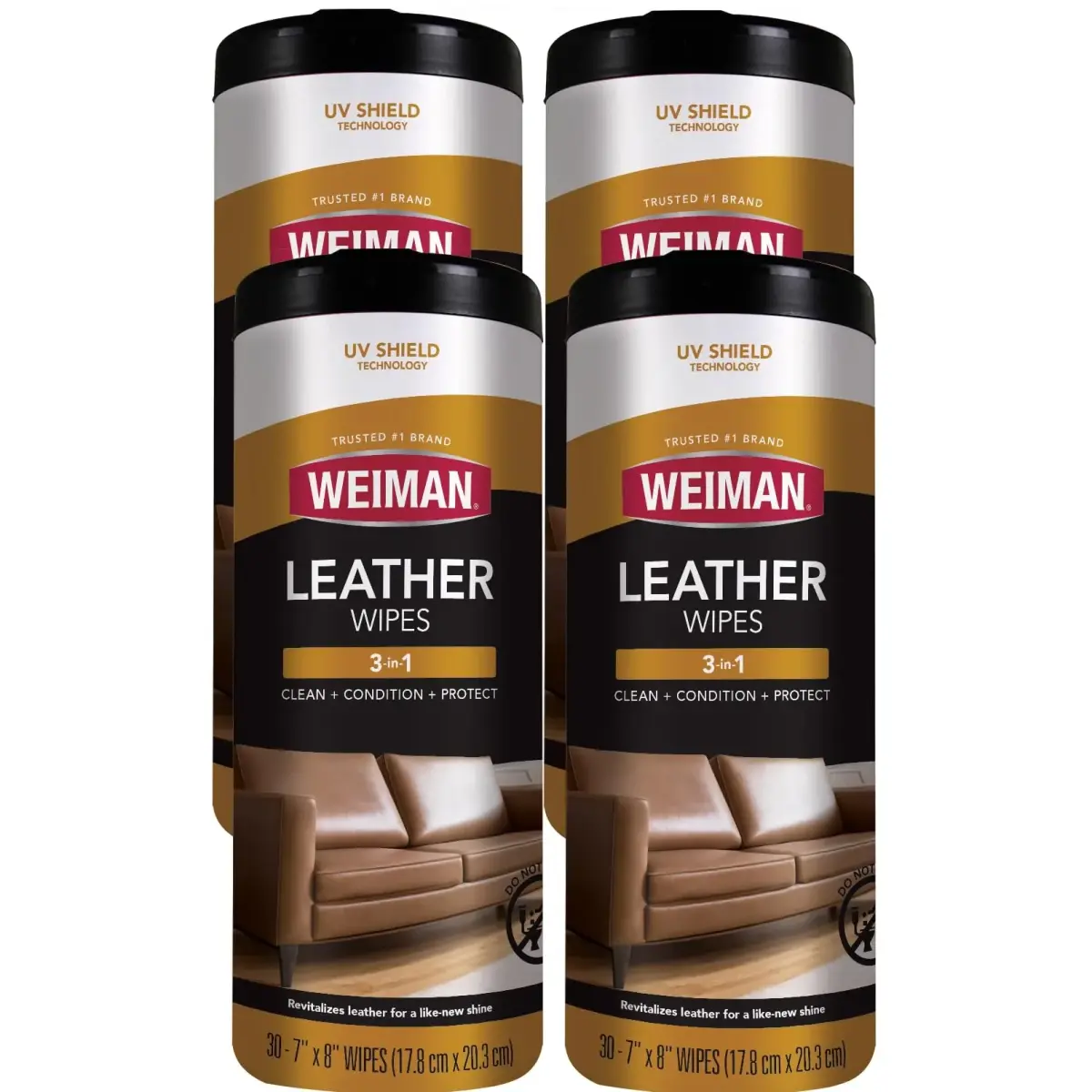 Weiman Leather Cleaner, Conditioner & Protector Wipes 120 Count (Pack of 4) | UV Protection for All Finished Leather Surfaces - main product image