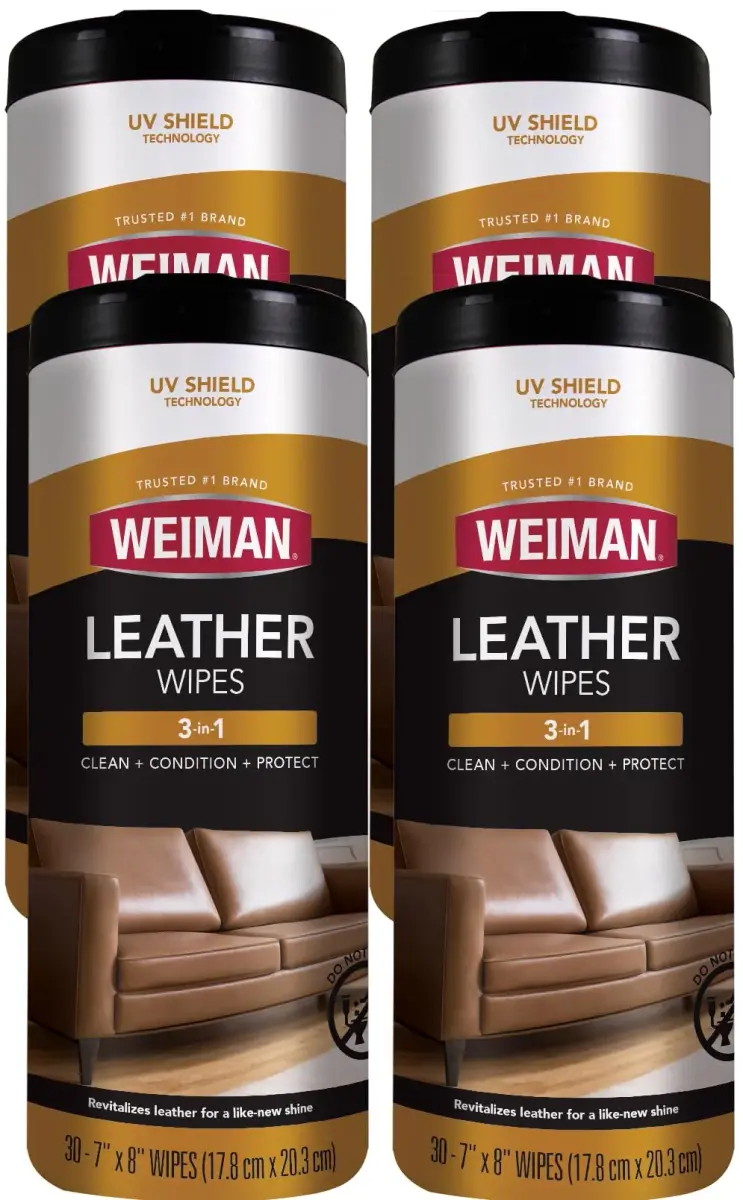 Weiman Leather Cleaner, Conditioner & Protector Wipes 120 Count (Pack of 4) | UV Protection for All Finished Leather Surfaces - main product image