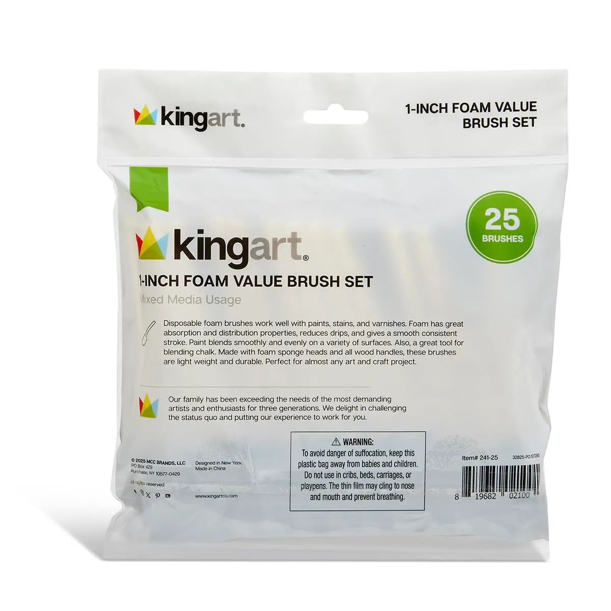 KINGART Foam Paint Brush Set 1 Inch, 25 Pc. Value Pack | Smooth Application for Crafts & DIY - view 7