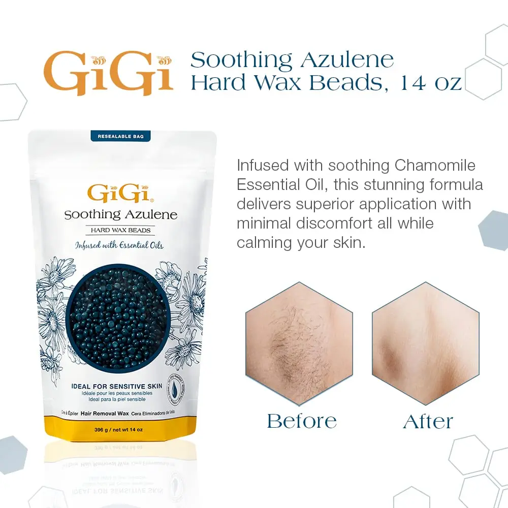 GiGi Soothing Azulene Hard Wax Beads for Face, Body & Sensitive Skin 397g (14 oz) | Stripless Professional Hair Removal - view 3