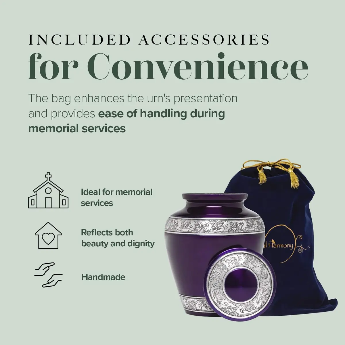 Eternal Harmony Large Urn for Ashes | Elegant Handcrafted Cremation Vase for Men & Women, Up to 200 lbs, Secure Seal & Velvet Bag - view 5