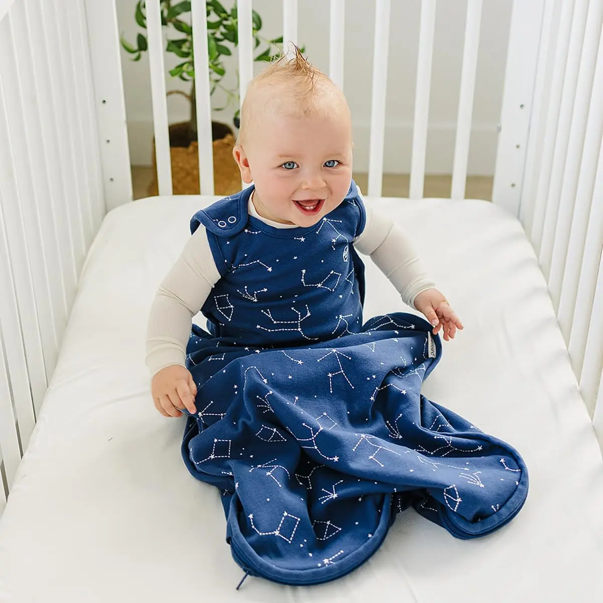 Woolino Ultimate Baby Sleep Sack – 4 Season Merino Wool Sleeping Bag, Organic Cotton Outer, Temp Regulating Blanket, Adjustable Sleep Sack Universal Size 2–24 Months - Night Sky - view 3