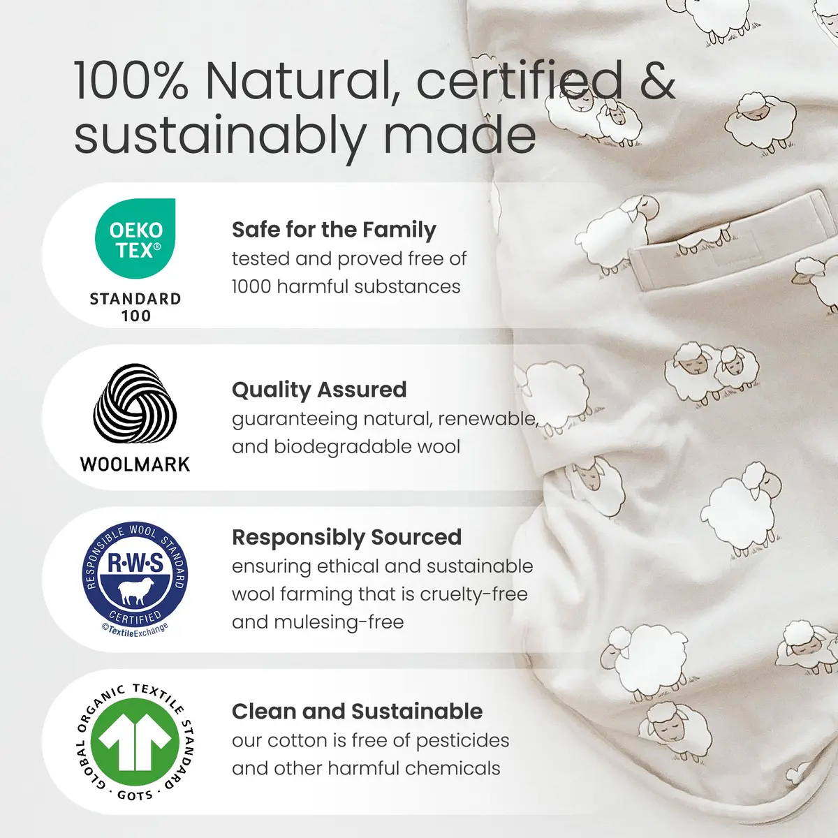 Woolino Ultimate Baby Sleep Sack – 4 Season Merino Wool Sleeping Bag, Organic Cotton Outer, Temp Regulating Blanket, Adjustable Sleep Sack Universal Size 2–24 Months - Night Sky - view 4