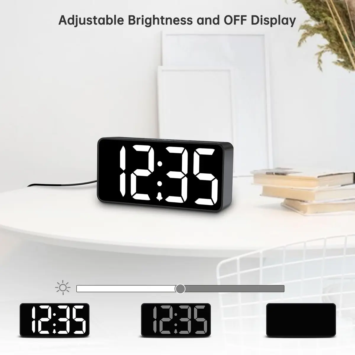 DreamSky Small Digital Alarm Clock for Bedroom, Large 2-inch LED Display | Black Case White Digits, Plug-in with USB Charging Port - view 3