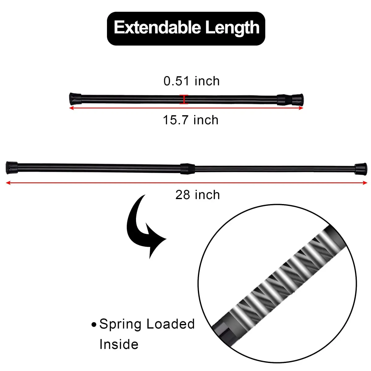 SIQUK Black 6 Pack Adjustable Spring Tension Rods 40cm - 71cm (15.7" - 28") | No-Drill Installation for Cupboards, Closets, RVs - view 3