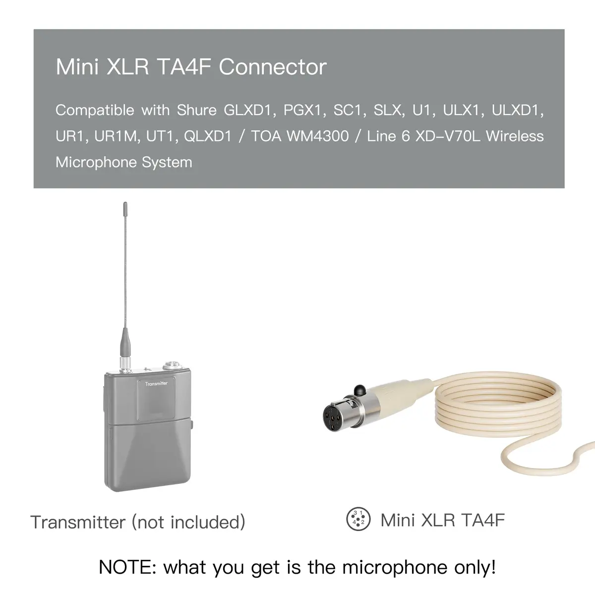 J K MIC-J 069 Headset Headworn Microphone Compatible with Shure Bodypacks | Unidirectional, Beige Alloy Steel, 20Hz–20kHz - view 2