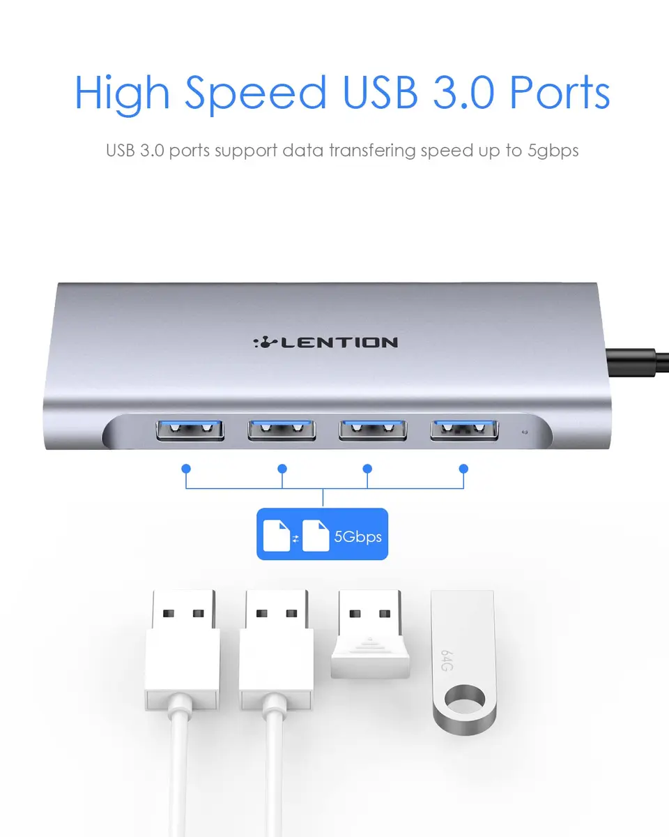 LENTION 6 in 1 USB C Hub, 4 USB 3.0, 4K@60Hz HDMI, 100W Charging | Multiport Hub for MacBook & More - view 5