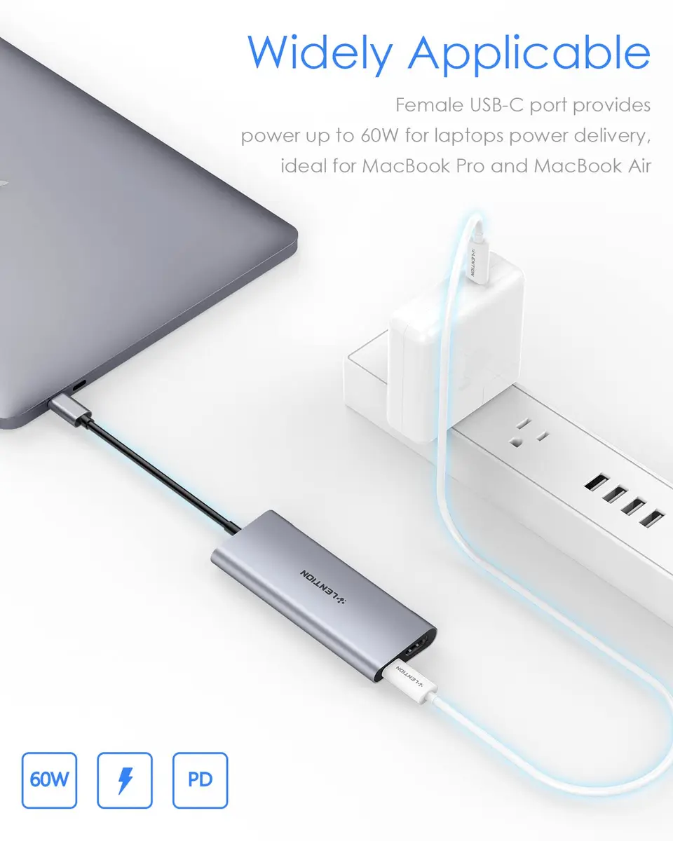 LENTION 6 in 1 USB C Hub, 4 USB 3.0, 4K@60Hz HDMI, 100W Charging | Multiport Hub for MacBook & More - view 6