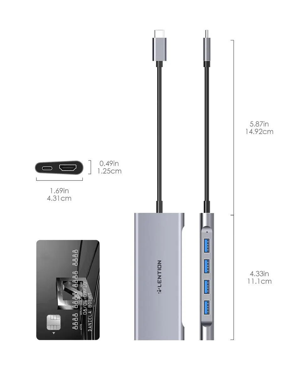 LENTION 6 in 1 USB C Hub, 4 USB 3.0, 4K@60Hz HDMI, 100W Charging | Multiport Hub for MacBook & More - view 7