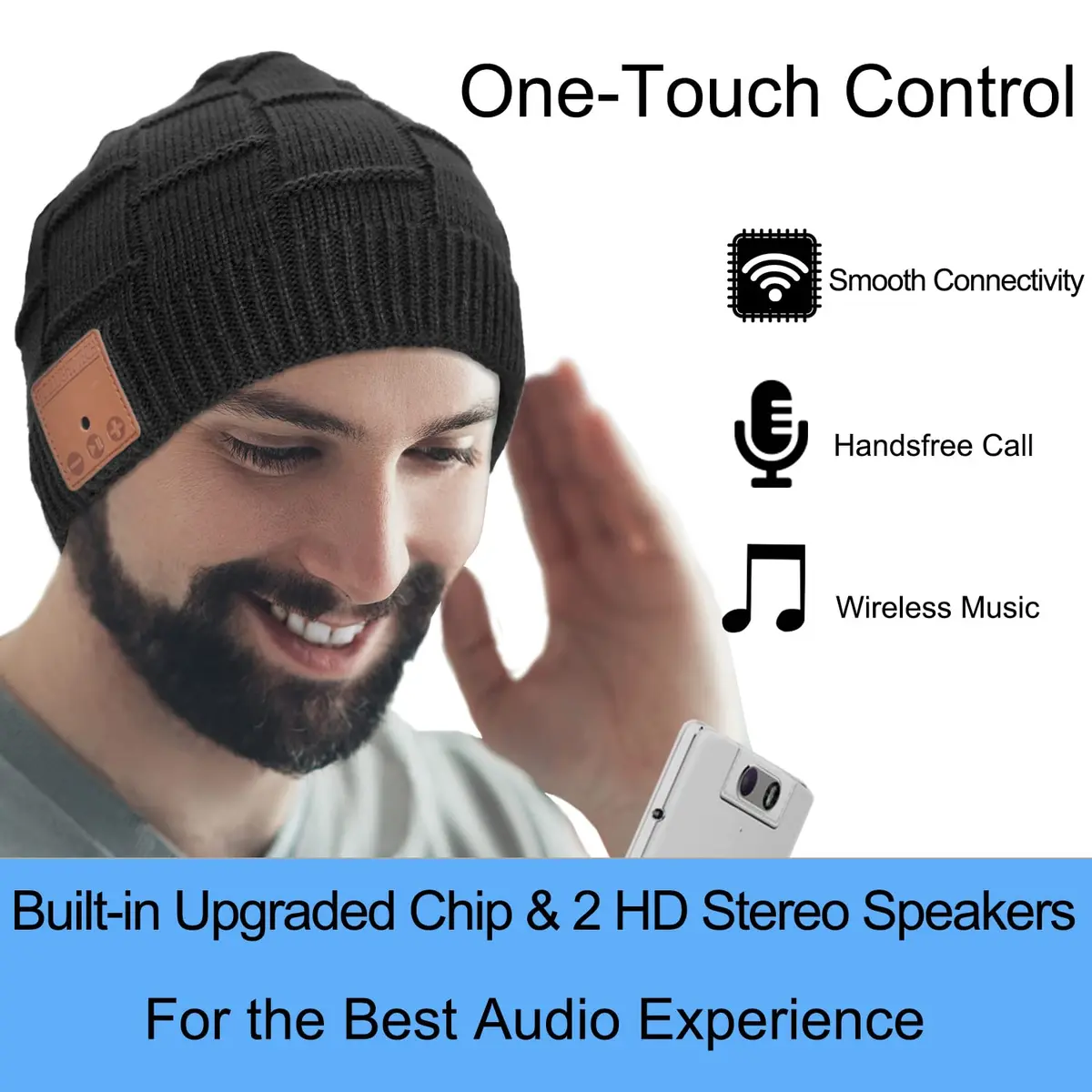 FULLLIGHT TECH Bluetooth Beanie Hat Headphones | 23H Playtime, Warm, Unisex, Black - view 4